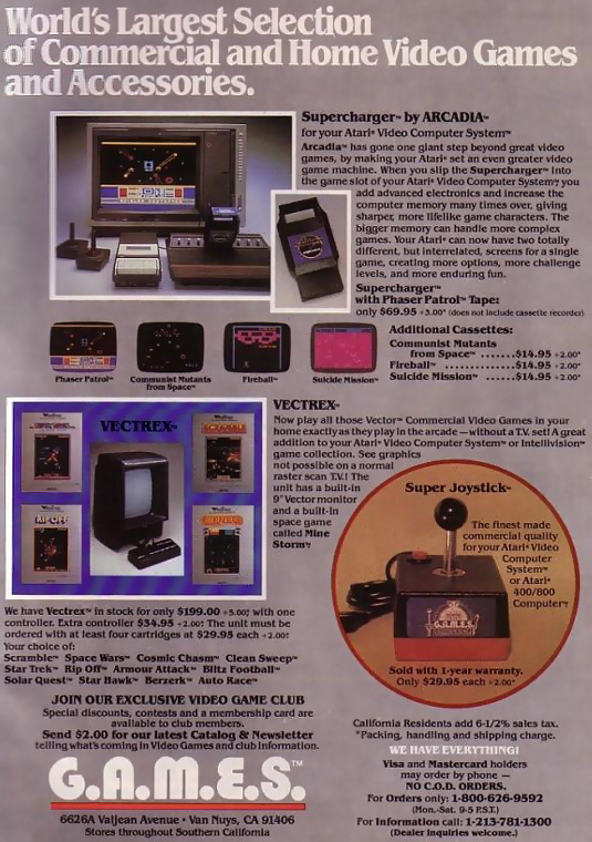 G.A.M.E.S. "World's Largest Selection Of Commercial And Home Video Games And Accessories" Ads