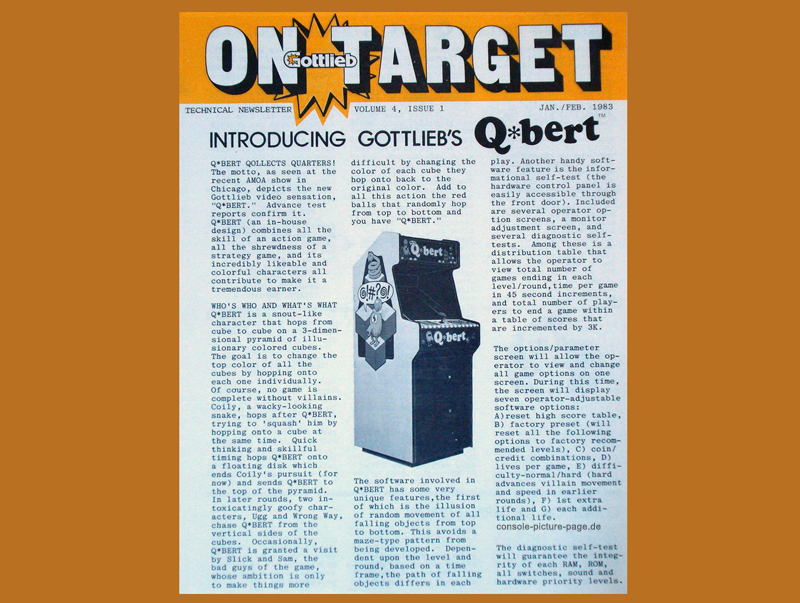 Gottlieb Q*bert "On Target" Arcade Coin Operated Introducing "Technical Newsletter" (Q-bert, Qbert)