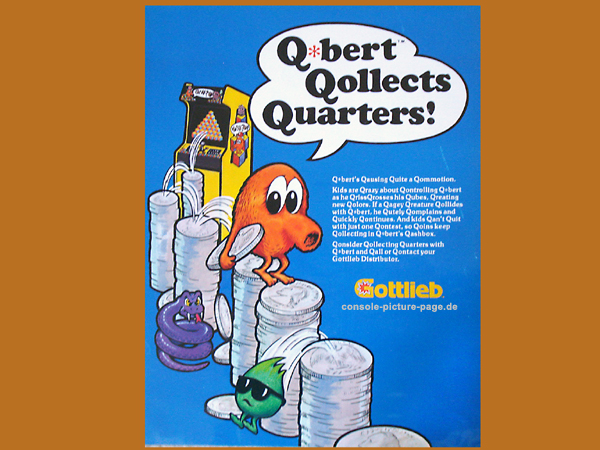 Gottlieb "Q*bert Qollects Quarters" Arcade Coin Operated AD (Q-bert, Qbert)