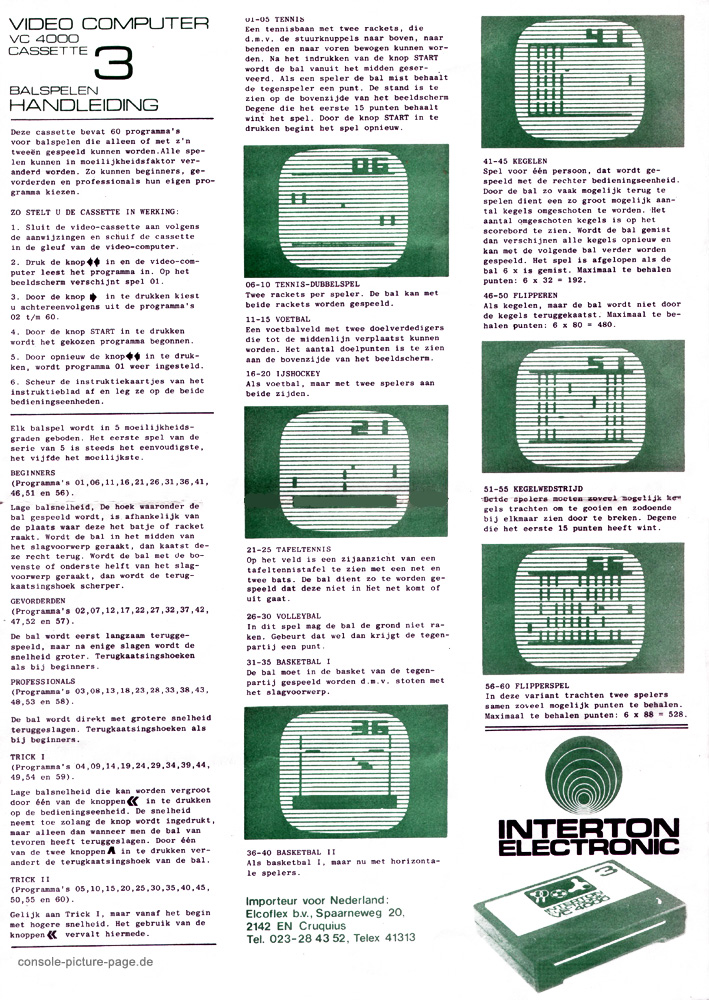 Interton VC-4000 Dutch Manual Balspelen Handleiding (Cart 3 Ballspiele)